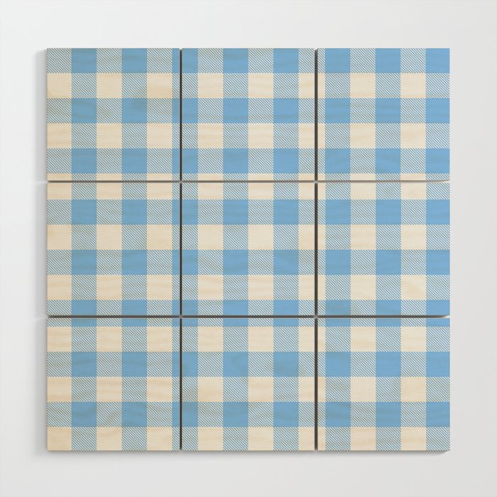 Farmhouse Light Blue Buffalo Plaid  Rustic Country Cottagecore Gingham Tartan Checkered Wood Wall Art