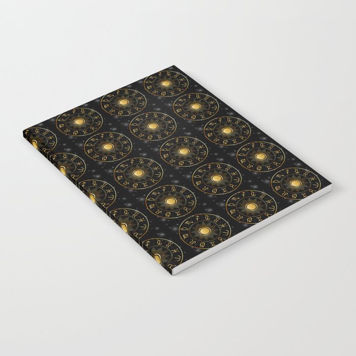 Zodiac astrology circle Golden astrological signs with moon sun and stars  Notebook