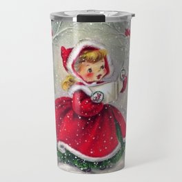 Vintage Christmas Girl Winter Forest Travel Mug