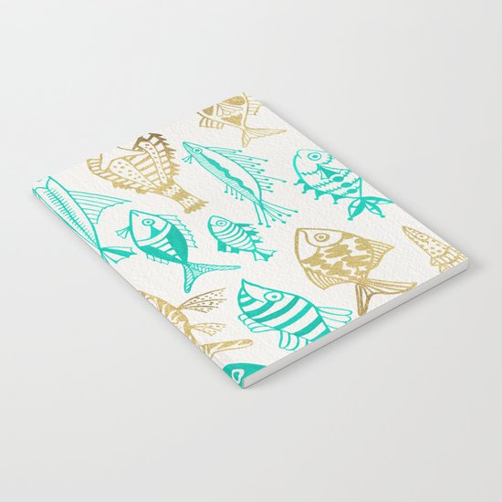 Inked Fish – Turquoise & Gold Notebook