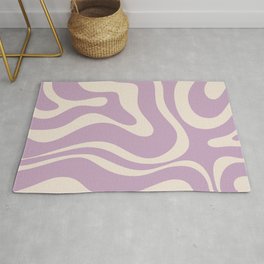 Modern Retro Liquid Swirl Abstract Pattern Square in Lavender Cream Area & Throw Rug