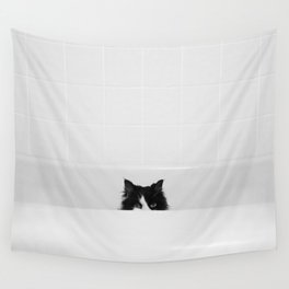 Water Please - Black and White Cat in Bathtub Wall Tapestry