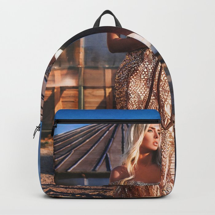 Lord of the manor; blond with horse magical realism female portrait color photograph / photography Backpack