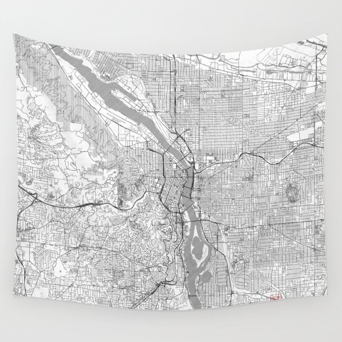 Portland City Map Line Wall Tapestry by City Art Posters  Society6