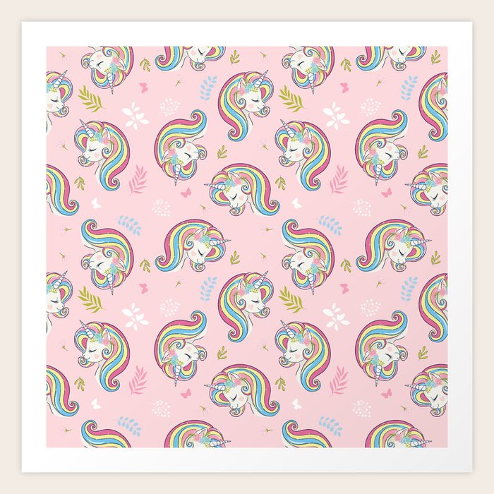 Cute Unicorn Face Design Pattern Art Print By Senaykurtulus Society6