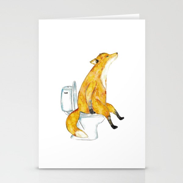 Fox toilet Painting Wall Poster Watercolor Stationery Cards