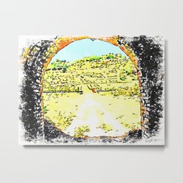 Pieve di Tho: arch of the bridge and countryside landscape Metal Print