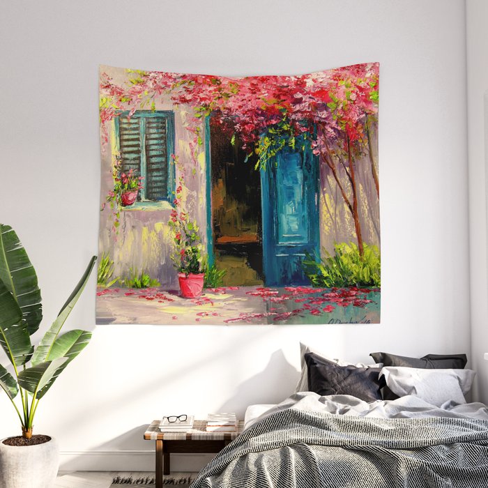 Flower filled patio Wall Tapestry by OLHADARCHUK ART Society6