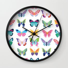 Colorful Butterflies  Wall Clock | Spring, Insect, Garden, Rainbow, Girly, Multicolored, Butterfly, Pretty, Nature, Summer 