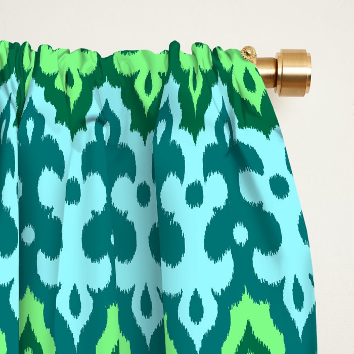 Moroccan Ikat Damask Turquoise Jade Green Blackout Curtain By