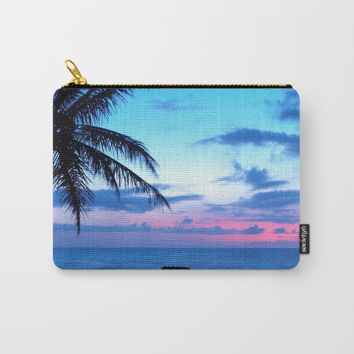 Tropical Island Beach Ocean Pink Blue Sunset Photo Carry-All Pouch