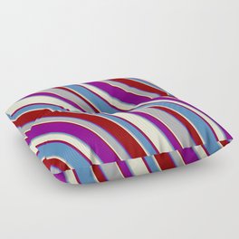 [ Thumbnail: Colorful Purple, Blue, Dark Grey, Light Yellow, and Dark Red Colored Striped/Lined Pattern Floor Pillow ]