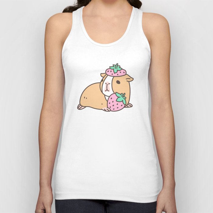 Pink Strawberries and Guinea pig pattern Tank Top