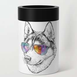 Husky Dog Graphic Art Print. Husky in glasses Can Cooler