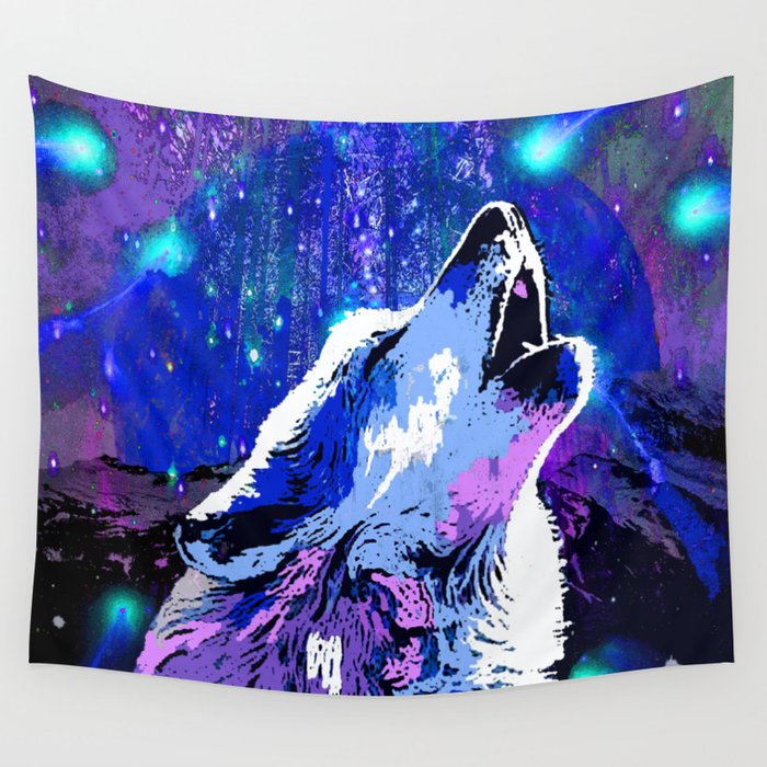 WOLF MOON AND SHOOTING STARS Wall Tapestry by Art is Wonderful