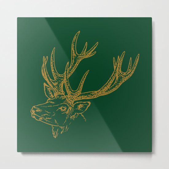 Deer Green Gold Metal Print