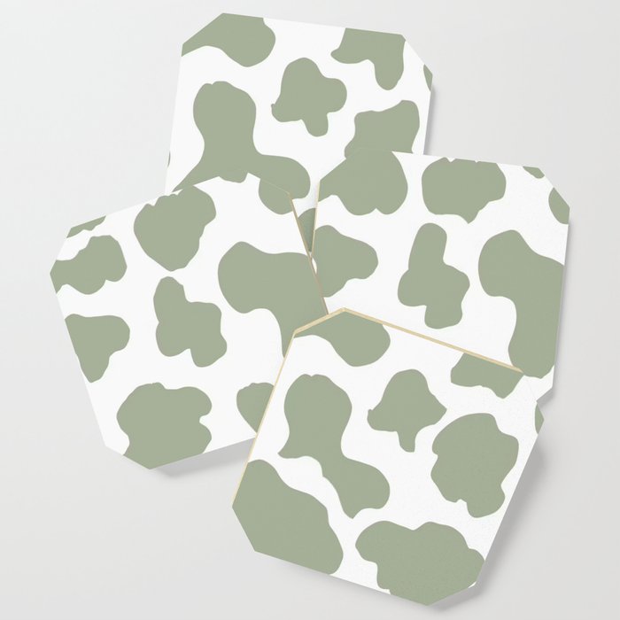 Sage Green Cow Print Aesthetic Pattern Coaster by lizziereadingart