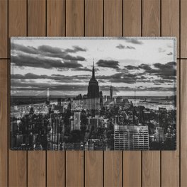 New York City Manhattan skyline at sunset black and white Outdoor Rug