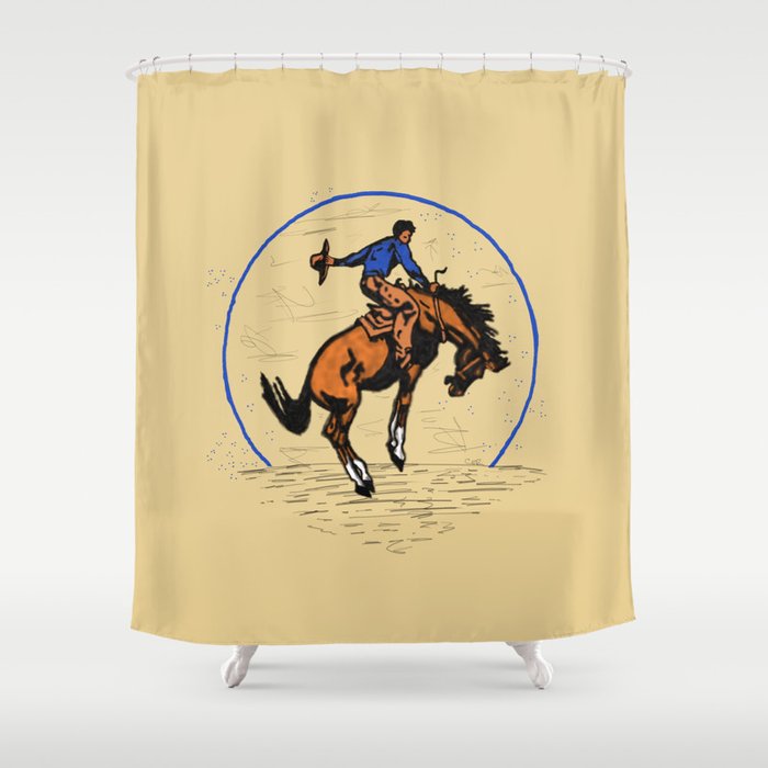 Full Moon Bronc Cowboy Shower Curtain by dakotagypsiesart Society6