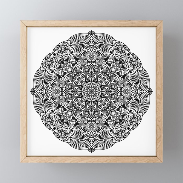 Black and White Mandala Pattern 012 Framed Mini Art Print