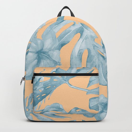 Island Sunrise Hibiscus Palm Orange Ocean Blue Backpack