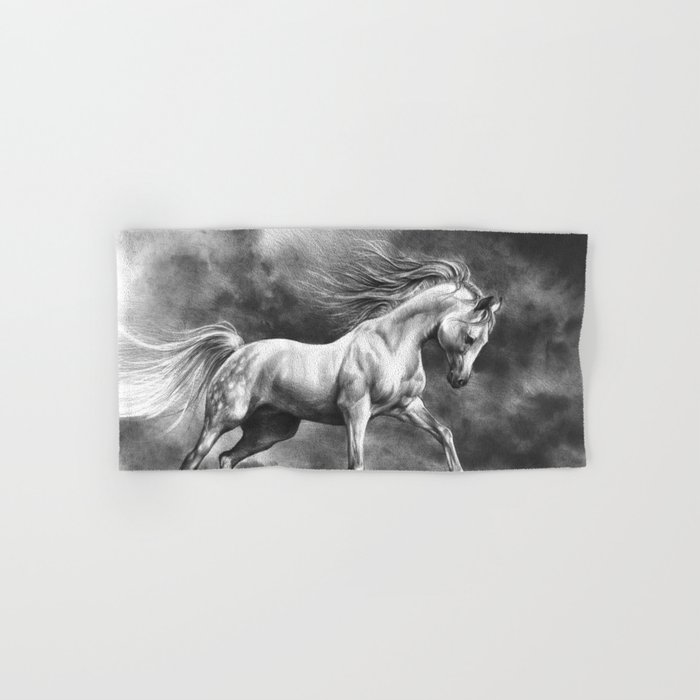 Running white horse - equine art Hand & Bath Towel