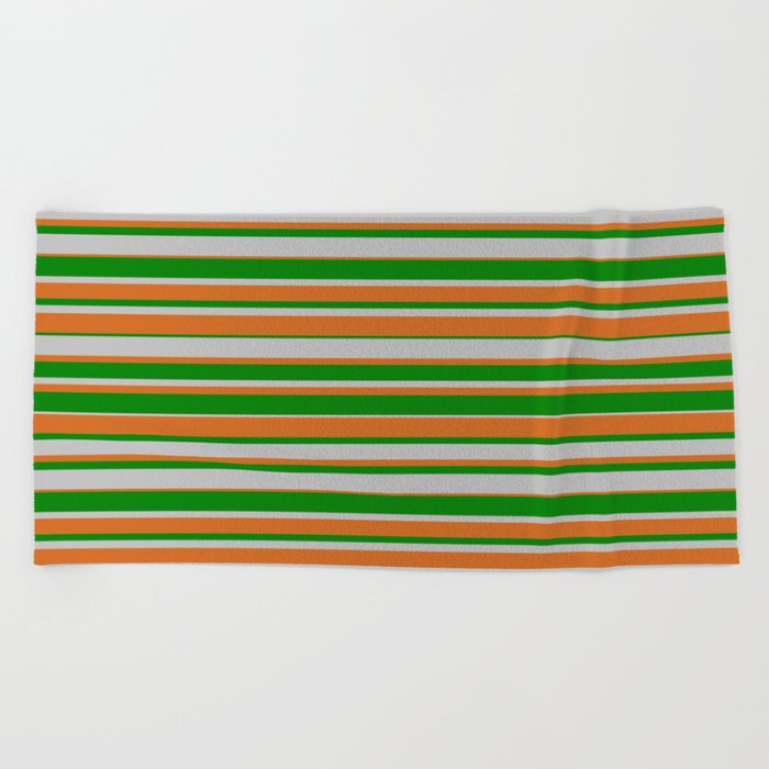 Grey, Chocolate, and Green Colored Lined Pattern Beach Towel
