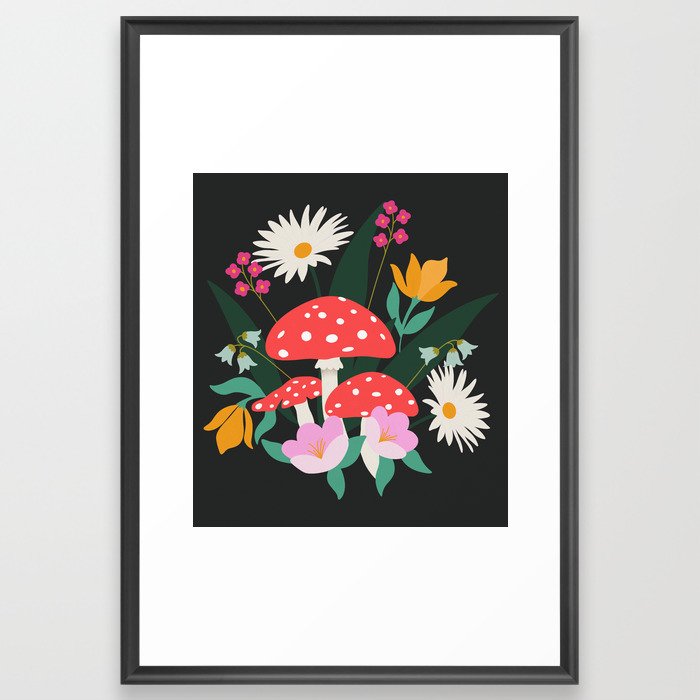 Midnight Mushrooms Framed Art Print