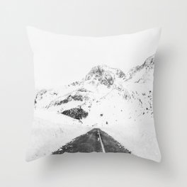 Mountains Snow Road Trip - Mountain Print - White Winter Wanderlust - Travel photography Throw Pillow