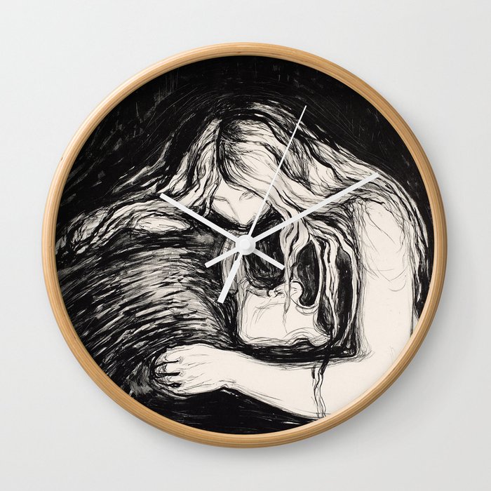 Love and Pain (Vampire I) Edvard Munch Black White Print Wall Clock