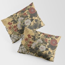 Flowers & Grapes Vintage Japanese Floral Gold Leaf Screen Pillow Sham