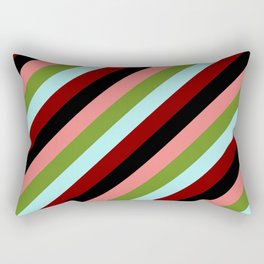 [ Thumbnail: Eyecatching Light Coral, Green, Turquoise, Maroon & Black Colored Striped/Lined Pattern Rectangular Pillow ]