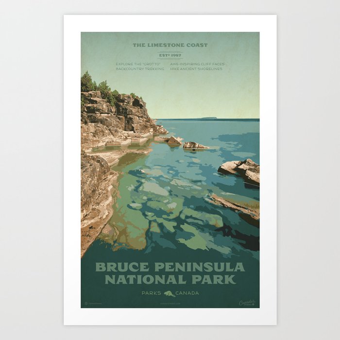 Bruce Peninsula National Park Kunstdrucke | Graphic-design, Ontario, Typografie, Illustration, Vector, Landscape, Strand, Digital, Cliffs, Blue-water