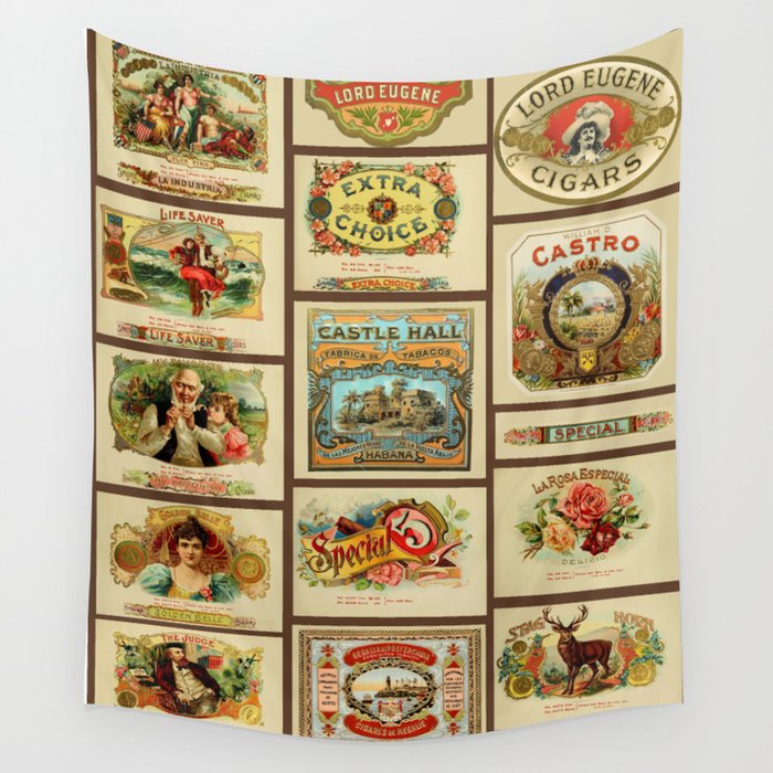 Vintage cigar box labels Wall Tapestry