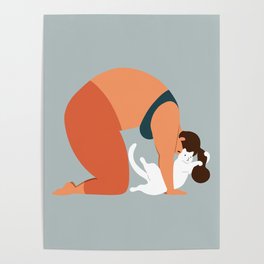 Yoga With Cat 22 Poster | Bignosework, Cute, Morningyoga, Illustration, Drawing, Disturbingcat, Whitecat, Womanyoga, Yogalady, Fitness 