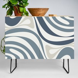 New Groove Retro Swirl Abstract Pattern in Neutral Steel Blue Grey Credenza
