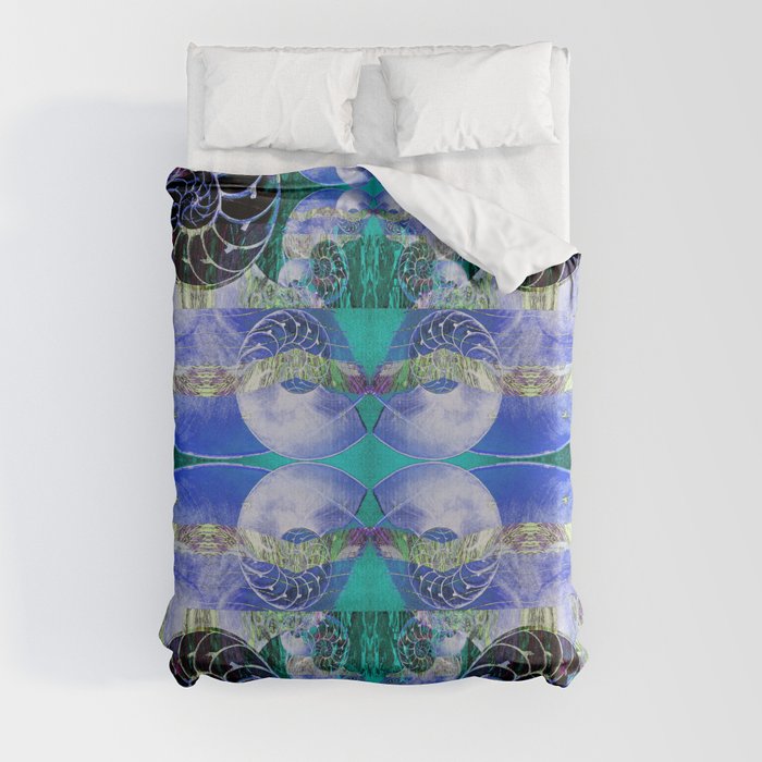 Brilliant Blue and Green Nautilus Fantasy Abstract Duvet Cover