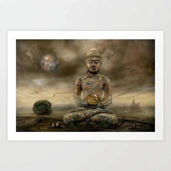 Buddha in the sand Art Print