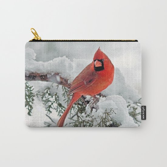 Cardinal on Snowy Branch #3 Carry-All Pouch