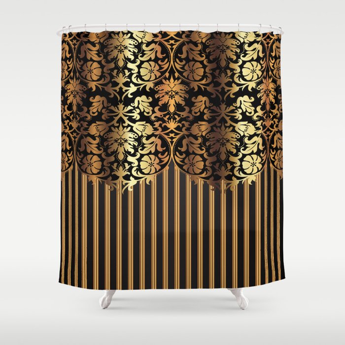 Shower curtains black shop and gold