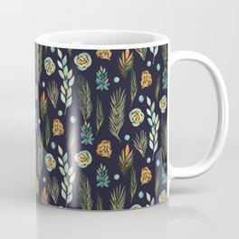Plants Pattern Branches Leaves Green Navy Floral Watercolor Coffee Mug