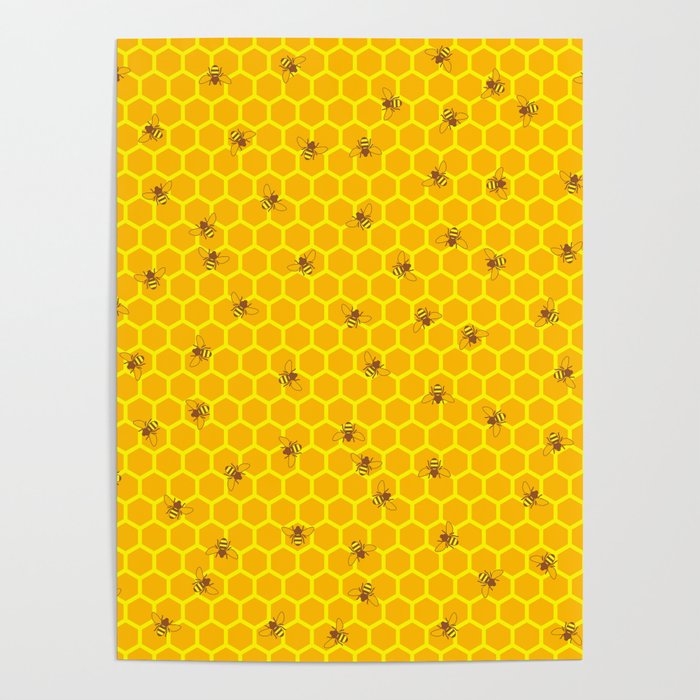 Mind Your Own Beeswax / Bright honeycomb and bee pattern Poster
