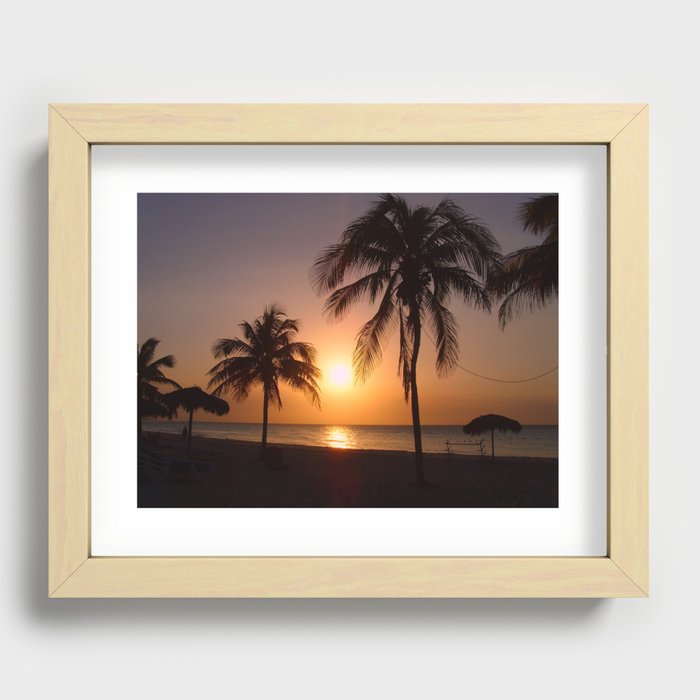 Palm trees at sunset Recessed Framed Print