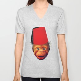 monkey with tarbouch V Neck T Shirt