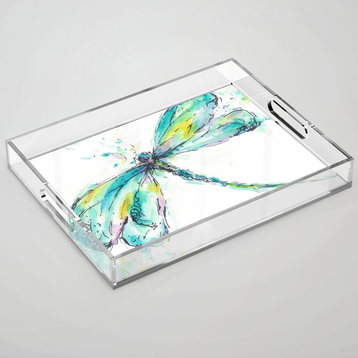 Watercolor Dragonfly Acrylic Tray