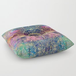 Gold watercolor and nebula mandala Floor Pillow