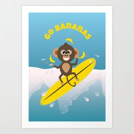 Cute Monkey Juggling Bananas Whilst Surfing On a Wave Art Print