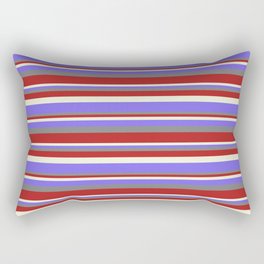 [ Thumbnail: Gray, Red, Beige & Medium Slate Blue Colored Stripes Pattern Rectangular Pillow ]