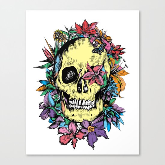floral skull colorful drawing Canvas Print