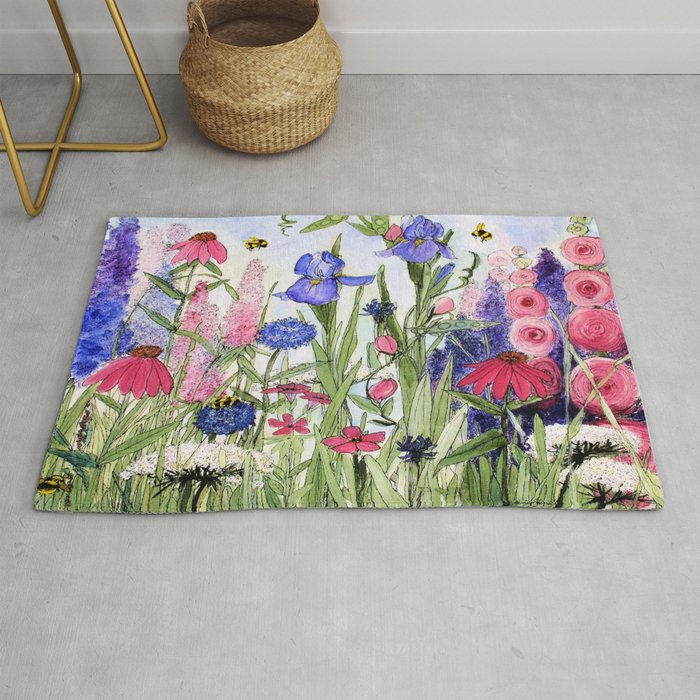 Colorful Garden Flower Acrylic Painting Rug